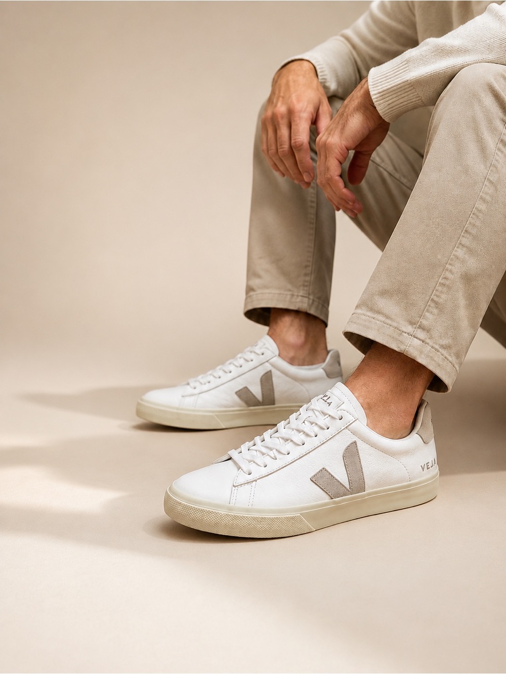 Veja Campo White Leather Sneakers Taupe Suede Men’s 10 EU 41